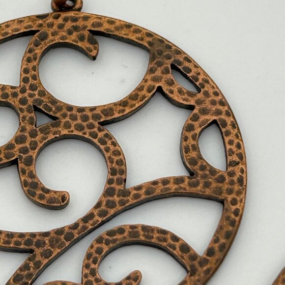 Vintage Copper-Tone Circular Filigree Swirl Earrings With Hook Closure - Picture 12 of 16